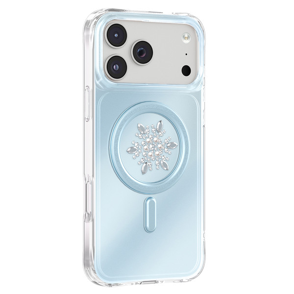 Başkenttekno iPhone 18 Pro Premium Kristal Taş İşlemeli MagSafe Özellikli Darbe Emici Mova Telefon Kılıfı Mavi