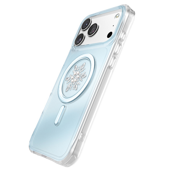 Başkenttekno iPhone 18 Pro Premium Kristal Taş İşlemeli MagSafe Özellikli Darbe Emici Mova Telefon Kılıfı Mavi