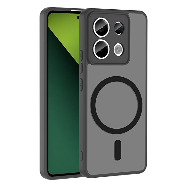 Başkenttekno Xiaomi Redmi Note 13 Pro 5G Uyumlu Kılıf Mat Magsafe Şarj Hassas Butonlu Yumuşak Kenarlı Babet Siyah