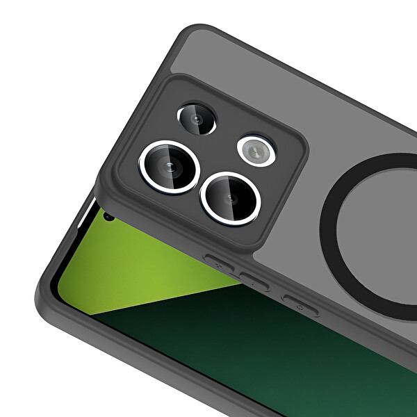 Başkenttekno Xiaomi Redmi Note 13 Pro 5G Uyumlu Kılıf Mat Magsafe Şarj Hassas Butonlu Yumuşak Kenarlı Babet Siyah