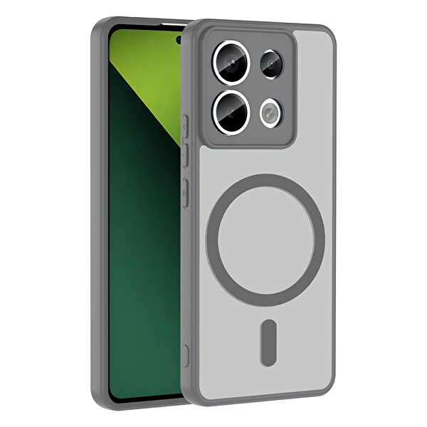 Başkenttekno Xiaomi Redmi Note 13 Pro 5G Uyumlu Kılıf Mat Magsafe Şarj Hassas Butonlu Yumuşak Kenarlı Babet Kapak Gri