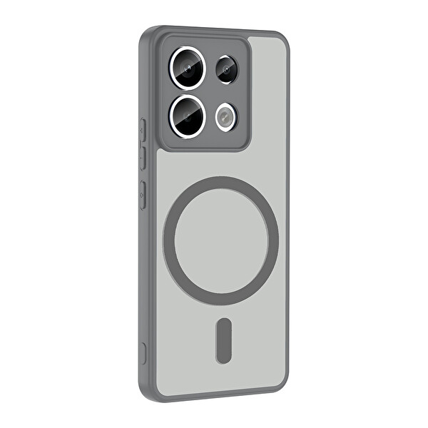 Başkenttekno Xiaomi Redmi Note 13 Pro 5G Uyumlu Kılıf Mat Magsafe Şarj Hassas Butonlu Yumuşak Kenarlı Babet Kapak Gri