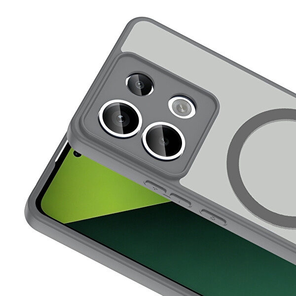 Başkenttekno Xiaomi Redmi Note 13 Pro 5G Uyumlu Kılıf Mat Magsafe Şarj Hassas Butonlu Yumuşak Kenarlı Babet Kapak Gri