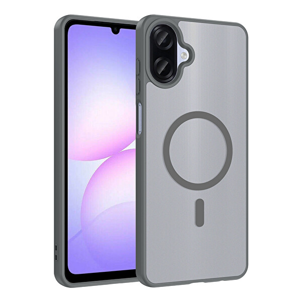Başkenttekno Samsung Galaxy A07 Kılıf Mat Magsafe Şarj Hassas Butonlu Renkli Yumuşak Kenarlı Premium Babet Kapak Gri