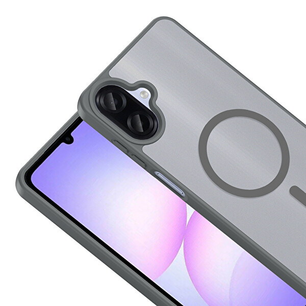 Başkenttekno Samsung Galaxy A07 Kılıf Mat Magsafe Şarj Hassas Butonlu Renkli Yumuşak Kenarlı Premium Babet Kapak Gri
