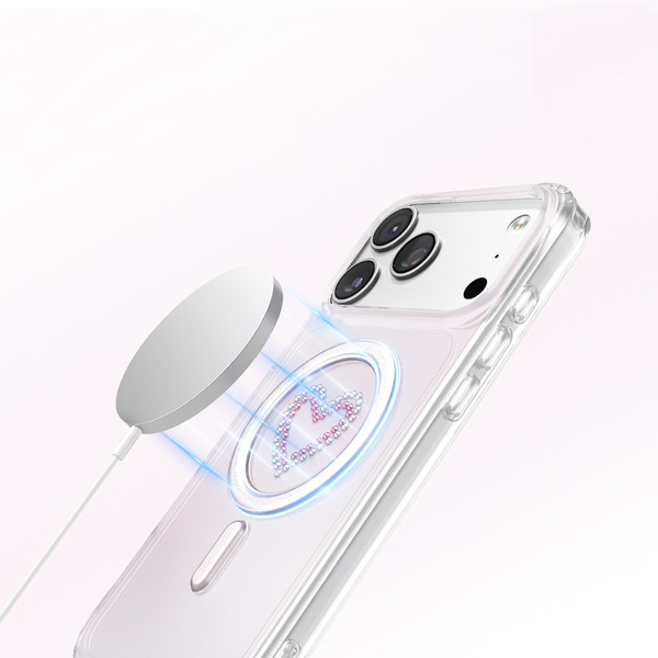 Başkenttekno iPhone 18 Pro Premium Kristal Taş İşlemeli MagSafe Özellikli Darbe Emici Mova Telefon Kılıfı Pembe