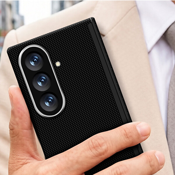 Başkenttekno Samsung Galaxy Z Fold 7 Uyumlu 400D M-Safe Şarj Özellikli Kılıf Premium Paris Zerre Sert Siyah
