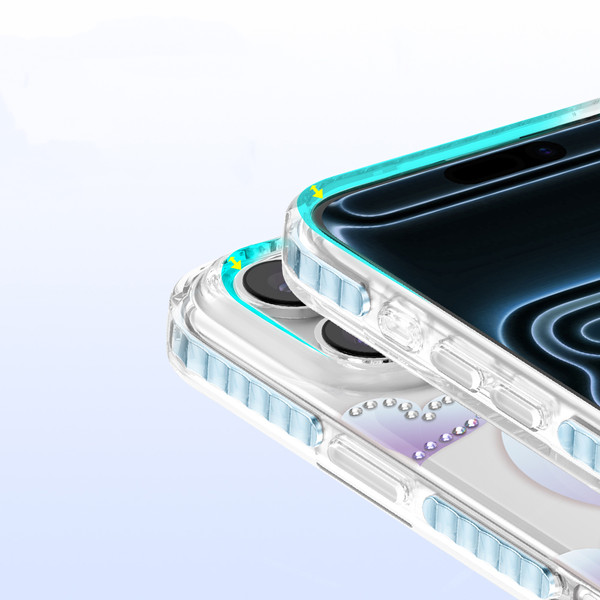 Başkenttekno iPhone 17 Pro Max MagSafe Destekli Parlak Taşlı Tasarımlı Kamera Korumalı Elvo Kılıf Mavi