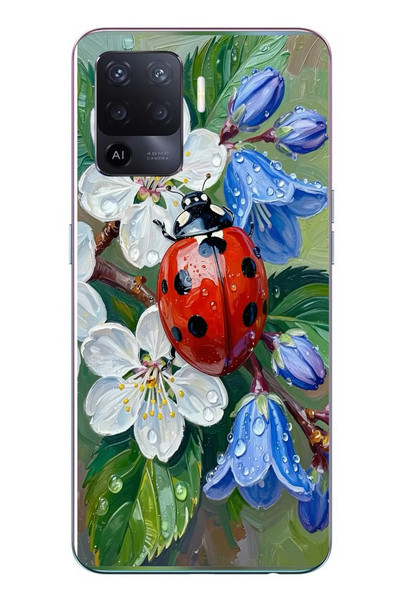 Le Balvo Oppo Reno 5 Lite Uyumlu Uğur Böceği Yağlı Boya Baskılı Silikon Kılıf