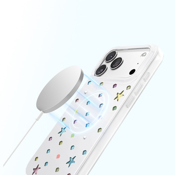 Başkenttekno iPhone 18 Pro Kılıf MagSafe Şarj Özellikli Premium Taş Detayli Axen Sert Beyaz