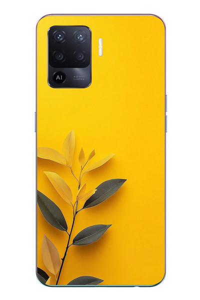 Le Balvo Oppo Reno 5 Lite Uyumlu Sarı Siyah Çiçekler Baskılı Silikon Kılıf
