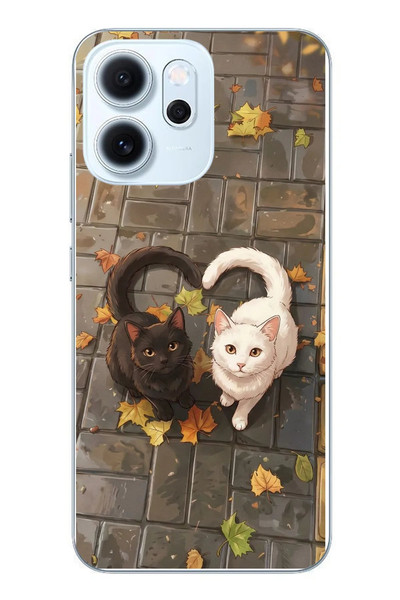 Le Balvo Oppo Reno 14F Uyumlu Kalp Kuyruklu Kediler Baskılı Silikon Kılıf