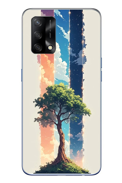 Le Balvo Oppo A74 Uyumlu Yalnız Ağaç Dört Mevsim Baskılı Silikon Kılıf