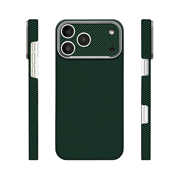 Başkenttekno iPhone 18 Pro Uyumlu 400D M-Safe Şarj Özellikli Kılıf Premium Paris Zerre Sert Koyu Yeşil