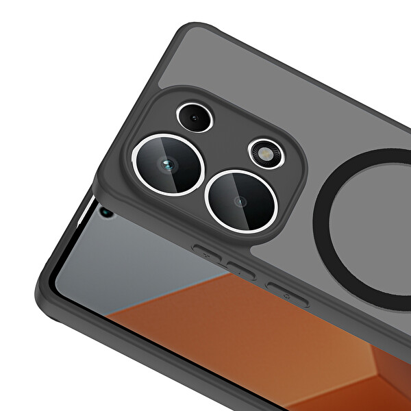 Başkenttekno Xiaomi Redmi Note 13 Pro 4G Uyumlu Kılıf Mat Magsafe Şarj Hassas Butonlu Yumuşak Kenarlı Babet Siyah