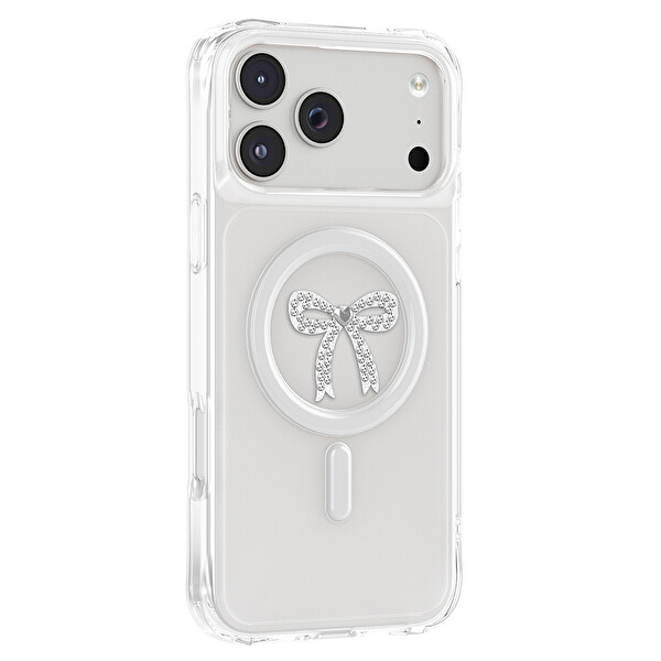 Başkenttekno iPhone 17 Pro Max Premium Kristal Taş İşlemeli MagSafe Özellikli Darbe Emici Mova Telefon Kılıfı Şeffaf