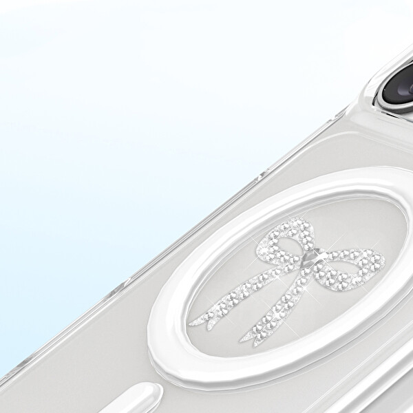 Başkenttekno iPhone 17 Pro Max Premium Kristal Taş İşlemeli MagSafe Özellikli Darbe Emici Mova Telefon Kılıfı Şeffaf