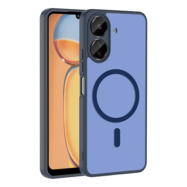 Başkenttekno Xiaomi Poco C65 Uyumlu Kılıf Mat Magsafe Şarj Hassas Butonlu Yumuşak Kenarlı Premium Kapak Lacivert
