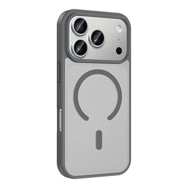 Başkenttekno iPhone 17 Pro Max Kılıf Mat Magsafe Şarj Hassas Butonlu Renkli Yumuşak Kenarlı Premium Babet Kapak Gri
