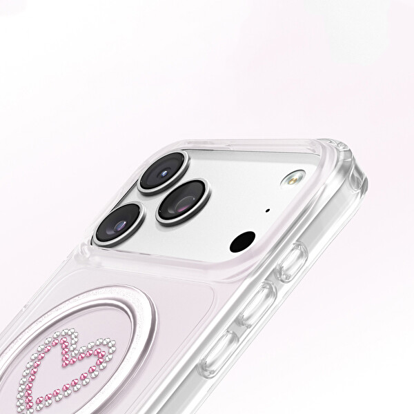 Başkenttekno iPhone 17 Pro Max Premium Kristal Taş İşlemeli MagSafe Özellikli Darbe Emici Mova Telefon Kılıfı Pembe