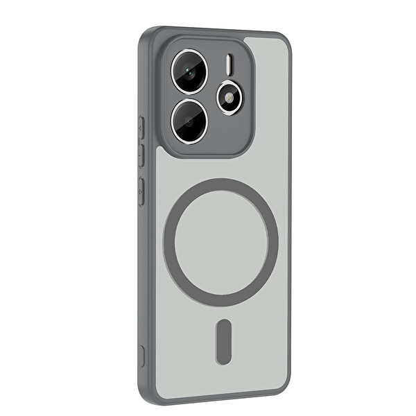 Başkenttekno Xiaomi Redmi Note 14 4G Uyumlu Kılıf Mat Magsafe Şarj Hassas Butonlu Yumuşak Kenarlı Babet Kapak Gri