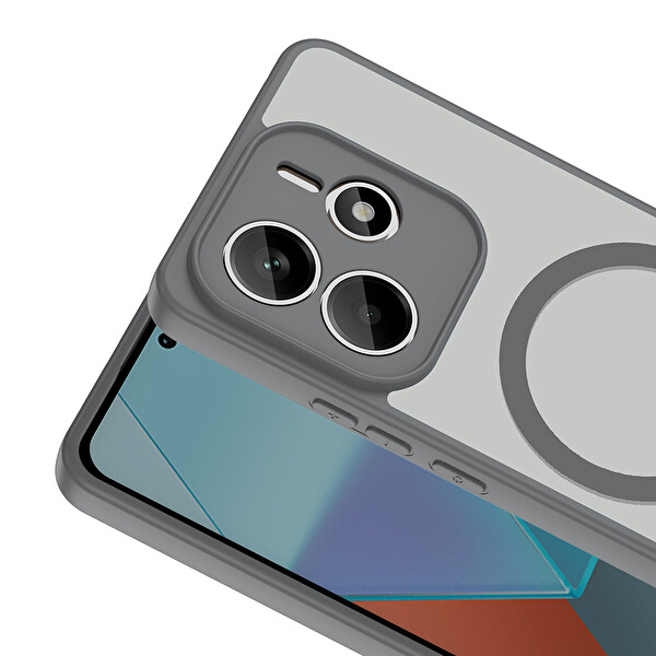 Başkenttekno Xiaomi Redmi Note 14 4G Uyumlu Kılıf Mat Magsafe Şarj Hassas Butonlu Yumuşak Kenarlı Babet Kapak Gri