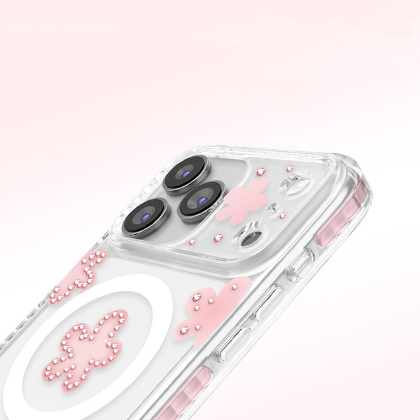 Başkenttekno iPhone 18 Pro MagSafe Destekli Parlak Taşlı Tasarımlı Kamera Korumalı Elvo Kılıf Pembe