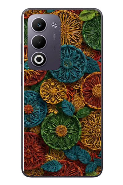Le Balvo Oppo A5 4G Uyumlu Hasır Örgü Çiçekler Baskılı Silikon Kılıf