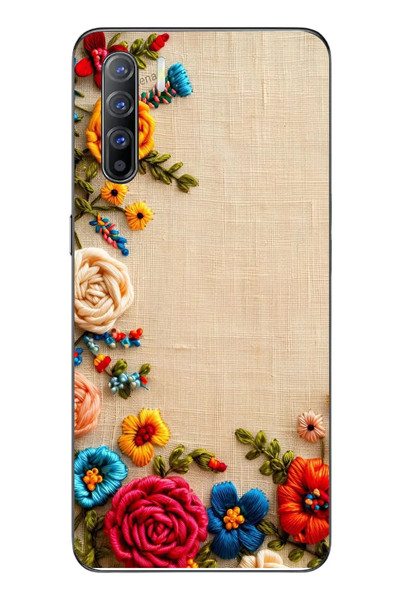 Le Balvo Oppo Reno 3 Uyumlu İşlemeli İğne Oyası Baskılı Silikon Kılıf