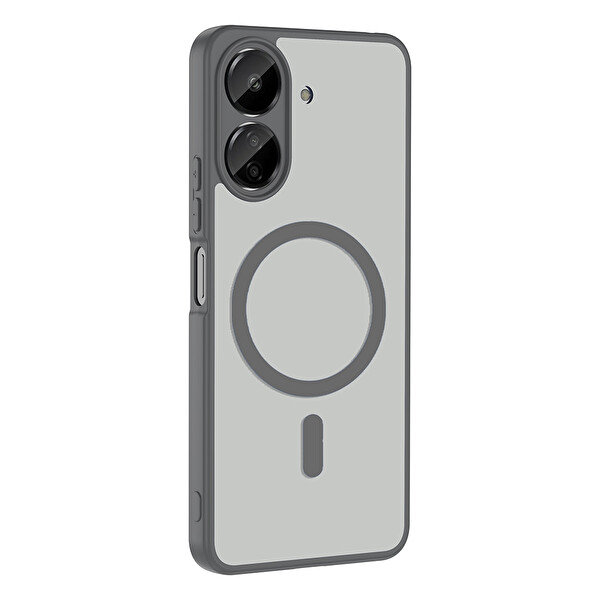 Başkenttekno Xiaomi Redmi 13C Uyumlu Kılıf Mat Magsafe Şarj Hassas Butonlu Yumuşak Kenarlı Premium Babet Kapak Gri