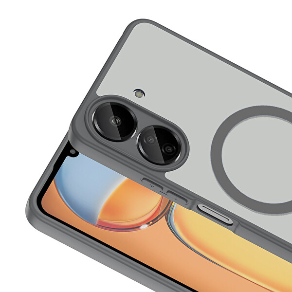 Başkenttekno Xiaomi Redmi 13C Uyumlu Kılıf Mat Magsafe Şarj Hassas Butonlu Yumuşak Kenarlı Premium Babet Kapak Gri