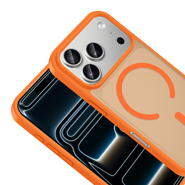 Başkenttekno iPhone 18 Pro Uyumlu Kılıf Mat Magsafe Şarj Hassas Butonlu Renkli Yumuşak Kenarlı Premium Kapak Turuncu