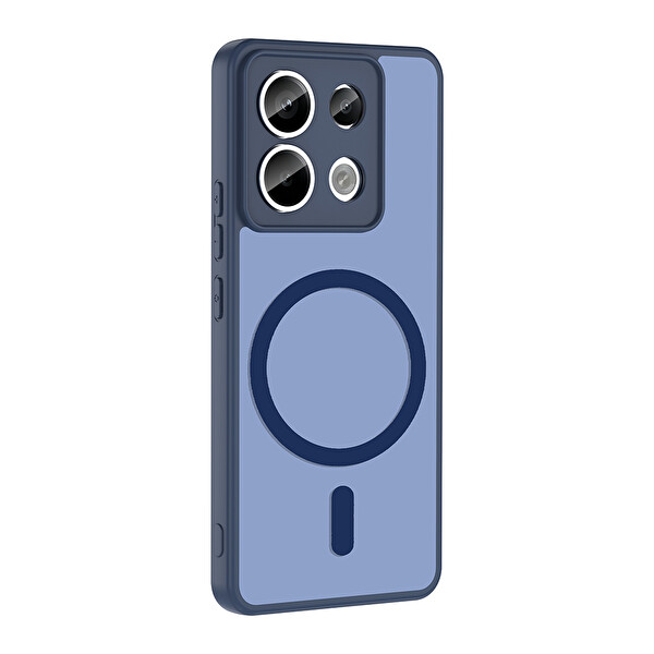 Başkenttekno Xiaomi Redmi Note 13 Pro 5G Uyumlu Kılıf Mat Magsafe Şarj Hassas Butonlu Yumuşak Kenarlı Babet Lacivert