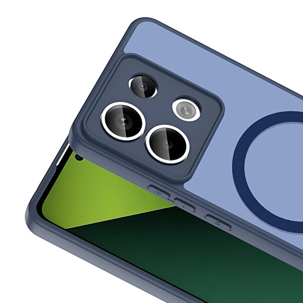 Başkenttekno Xiaomi Redmi Note 13 Pro 5G Uyumlu Kılıf Mat Magsafe Şarj Hassas Butonlu Yumuşak Kenarlı Babet Lacivert