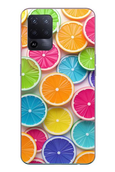 Le Balvo Oppo Reno 5 Lite Uyumlu Renkli Lime Dilimler Baskılı Silikon Kılıf