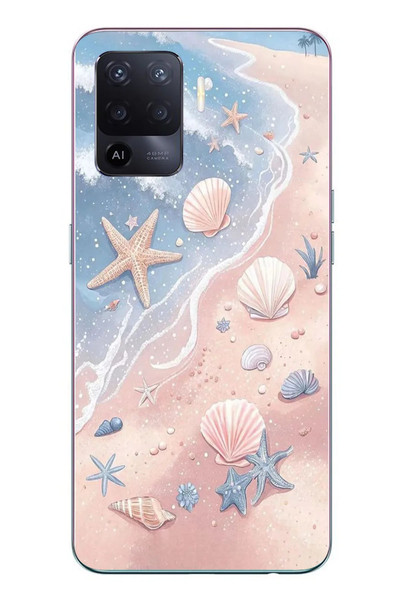 Le Balvo Oppo Reno 5 Lite Uyumlu Deniz Yıldızı Kumsalı Baskılı Silikon Kılıf
