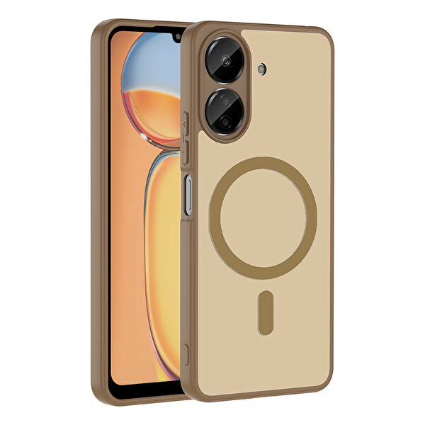 Başkenttekno Xiaomi Redmi 13C Uyumlu Kılıf Mat Magsafe Şarj Hassas Butonlu Yumuşak Kenarlı Babet Kapak Kahverengi
