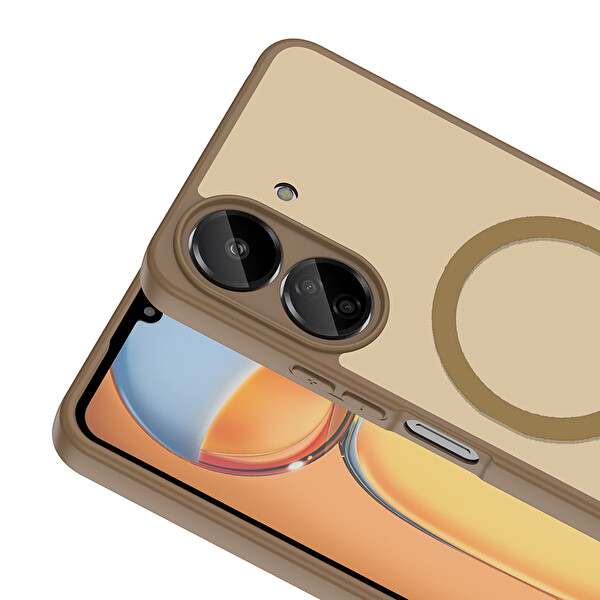 Başkenttekno Xiaomi Redmi 13C Uyumlu Kılıf Mat Magsafe Şarj Hassas Butonlu Yumuşak Kenarlı Babet Kapak Kahverengi