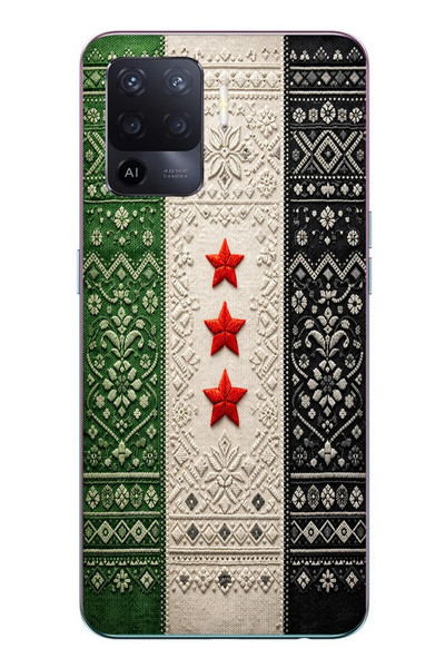 Le Balvo Oppo Reno 5 Lite Uyumlu Suriye Bayrağı Dokuma Baskılı Silikon Kılıf