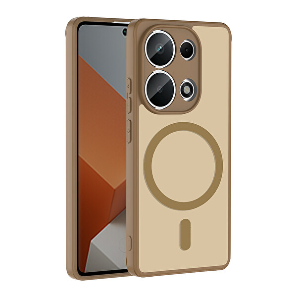 Başkenttekno Xiaomi Redmi Note 13 Pro 4G Uyumlu Kılıf Mat Magsafe Şarj Yumuşak Kenarlı Babet Kapak Kahverengi