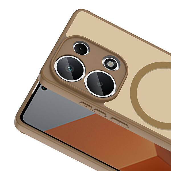 Başkenttekno Xiaomi Redmi Note 13 Pro 4G Uyumlu Kılıf Mat Magsafe Şarj Yumuşak Kenarlı Babet Kapak Kahverengi