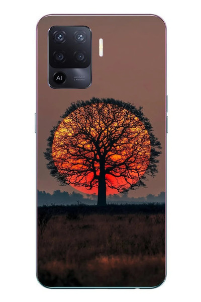 Le Balvo Oppo Reno 5 Lite Uyumlu Güneşe Denk Gelen Ağaç Baskılı Silikon Kılıf