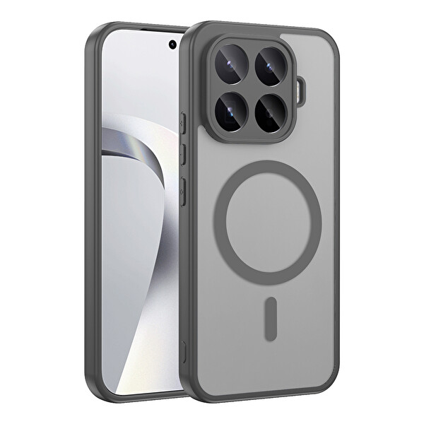 Başkenttekno Xiaomi 17T Uyumlu Kılıf Mat Magsafe Şarj Hassas Butonlu Renkli Yumuşak Kenarlı Premium Babet Kapak Gri
