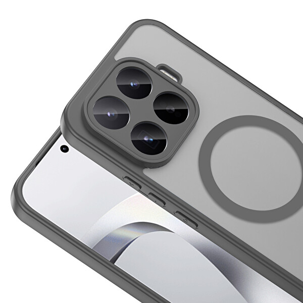 Başkenttekno Xiaomi 17T Uyumlu Kılıf Mat Magsafe Şarj Hassas Butonlu Renkli Yumuşak Kenarlı Premium Babet Kapak Gri