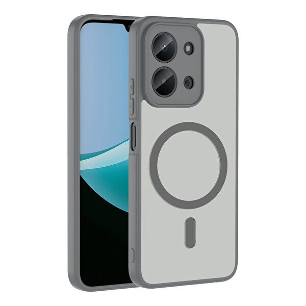 Başkenttekno Xiaomi Redmi 15C Uyumlu Kılıf Mat Magsafe Şarj Hassas Butonlu Yumuşak Kenarlı Premium Babet Kapak Gri