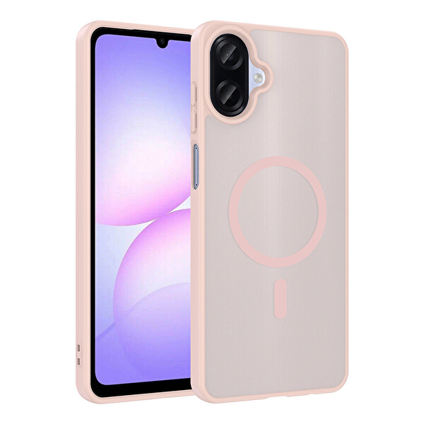 Başkenttekno Samsung Galaxy A07 Kılıf Mat Magsafe Şarj Hassas Butonlu Renkli Yumuşak Kenarlı Premium Babet Kapak Pembe