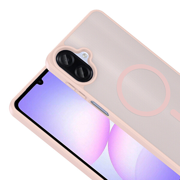 Başkenttekno Samsung Galaxy A07 Kılıf Mat Magsafe Şarj Hassas Butonlu Renkli Yumuşak Kenarlı Premium Babet Kapak Pembe