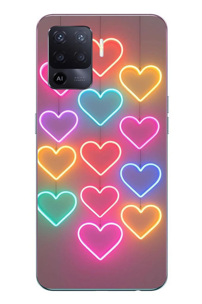 Le Balvo Oppo Reno 5 Lite Uyumlu Neon Kalpler Baskılı Silikon Kılıf