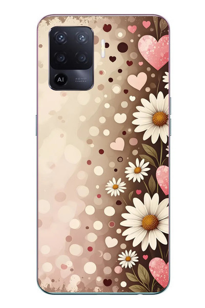 Le Balvo Oppo Reno 5 Lite Uyumlu Kalpli Papatya Damlaları Baskılı Silikon Kılıf