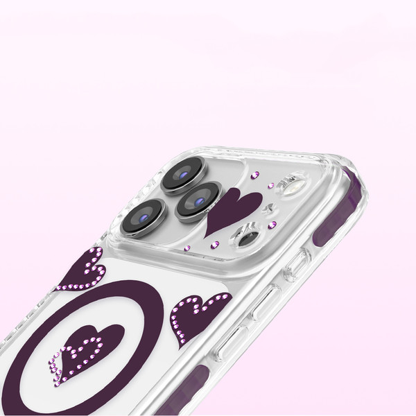Başkenttekno iPhone 17 Pro Max MagSafe Destekli Parlak Taşlı Tasarımlı Kamera Korumalı Elvo Kılıf Bordo